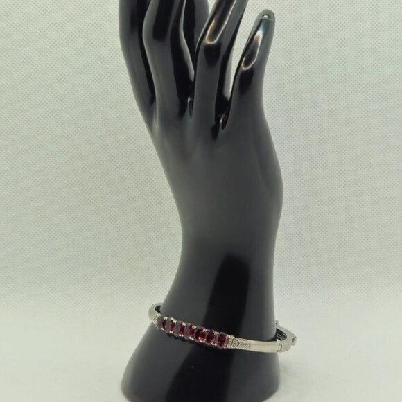 Red Garnet Bangle Bracelet in Stainless Steel NWOT - Picture 1 of 7